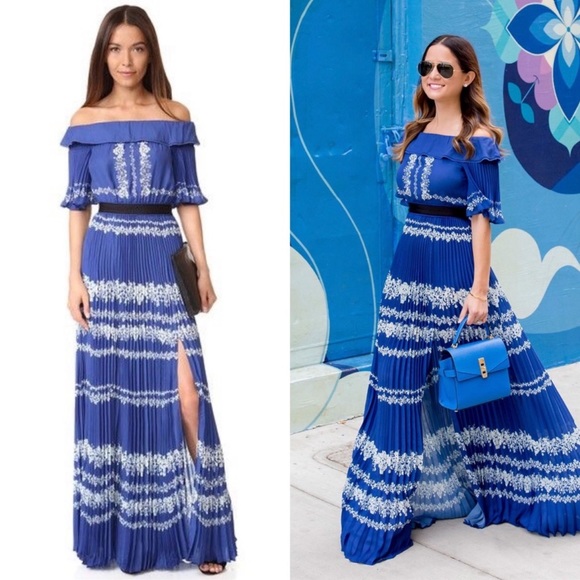 Self-Portrait Dresses & Skirts - NWT SELF PORTRAIT Blue Floral Embroidered Off the Shoulder Maxi Dress Size 10